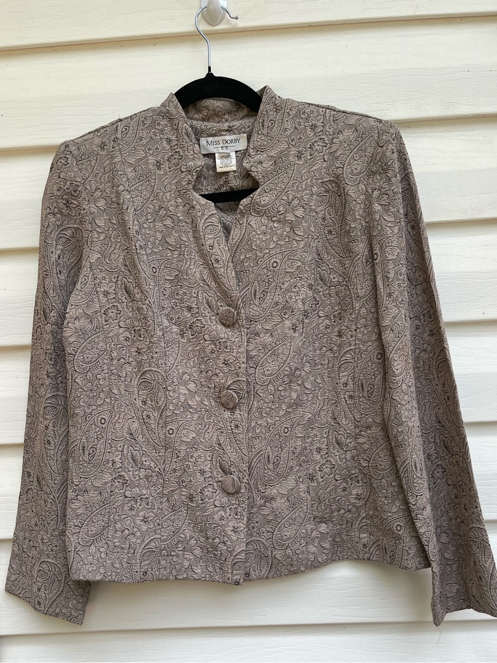 Taupe Paisley Button-Front long sleeve lightweight Jacket Size 8